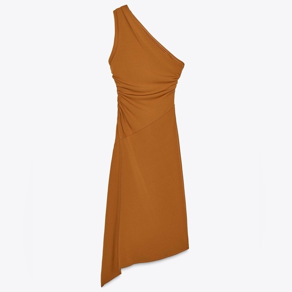 ZARA One Shoulder Asymmetric Zipper Dress Burnt Orange - Picture 3 of 15